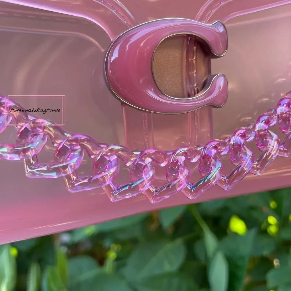 Hot Pink TRIPLE HEARTS Novelty Resin Bag Strap Purse Chain Girly Cute Kawaii Y2K - Picture 8 of 11
